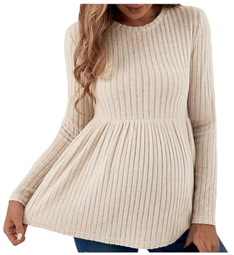 Générique Pull de maternité à manches longues pour femme - Tunique de grossesse - Col rond - Côtelée - Confortable - Pour femmes enceintes et mères