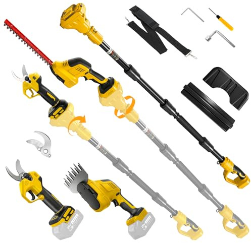 Roadtime 6-i-1 teleskop häcktrimmer och grensax batteri för DeWalt 20 V batterier (utan batteri), vridbar stav, hedge trimmer, borstlös motor för grässax, grenskärare för trädgård, träd, buskar