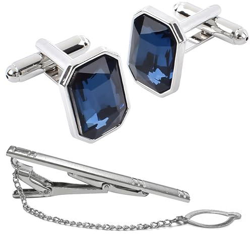 2PCS Crystal Cufflinks for Men with Elegant Tie Clip