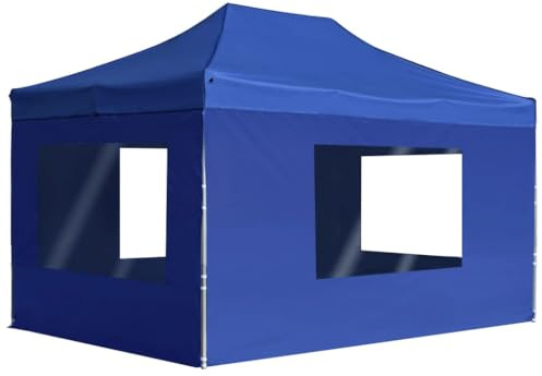 Tente de réception professionnelle pliable avec parois en aluminium - 4,5 x 3 m - Bleu - Pour cour, terrasse, barbecue