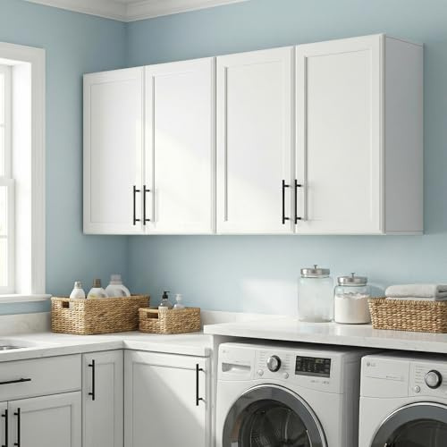 Furnivio 47 W Laundry Room Cabinets Wall Mounted, Upper Cabinets with Adjustable Shelf, Wall Storage Cabinet for Bathroom, Kitchen, Restroom, Over The Toilet Storage Cabinet, White, Set of 2