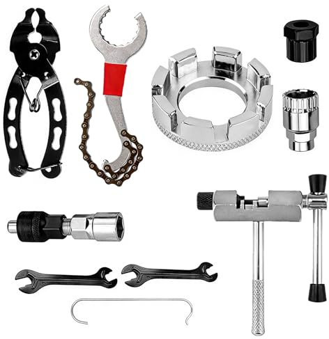 9Pcs Bike Cassette Removal Tool - Multifunctional Bicycle Chain Repair Tools, General Crank Extractor Set for Travel and Repair Include Wrench Bottom Bracket Remover, Flywheel Chain Sprocket Remover