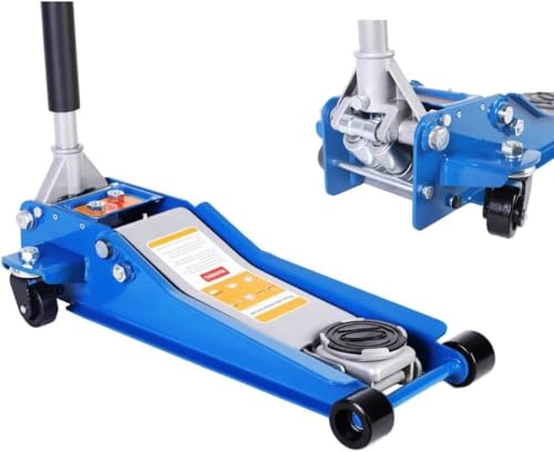 Cric Idraulico Auto 4 Tonnellate con Doppio Pistone, Sollevatore Ribassato Professionale con Ruote a Cuscinetto Bidirezionali