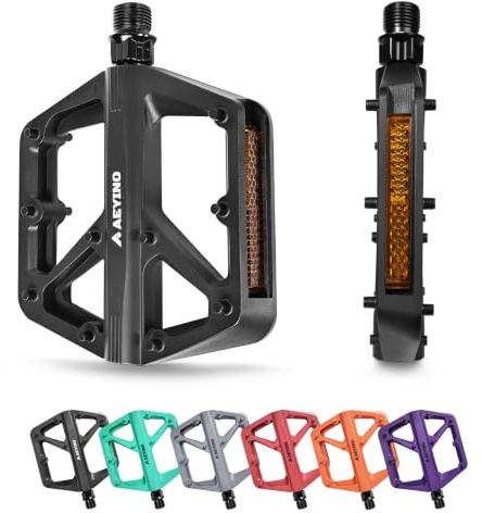 AEYINO Nylon Flat Bike Pedals - 9/16 Large Platform | Non-slip surface pins, wider platform for extra support, 9/16 spindle fits MTB, road, gravel & hybrid adult bicycles