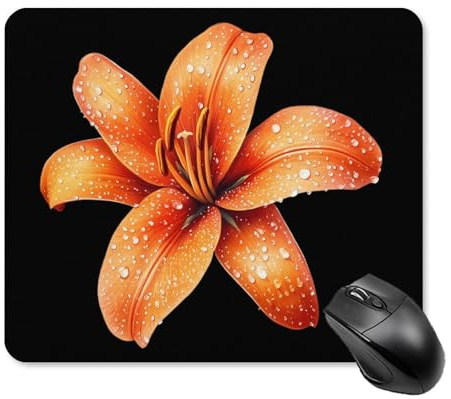 Spelmusmatta orange lilja blomma musmatta spel 25 x 30 cm | Bärbar musmatta bekväm tangentbordsmatta laptop PC