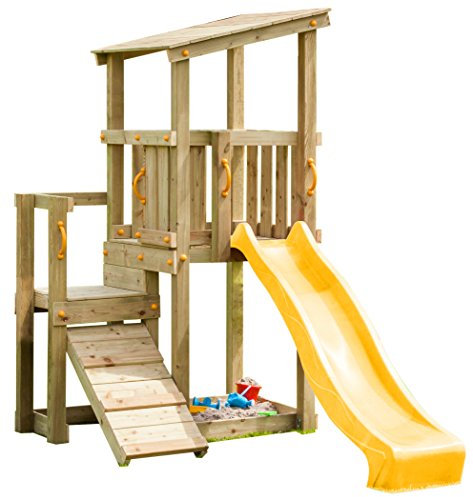 Blue Rabbit 2.0 Spielturm CASCADE mit Rutsche 2,30 m + Kletterrampe Spielhaus Kletterturm Spielplatz Kiefer MASSIVHOLZ imprägniert (Gelb)