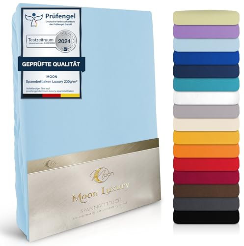 MOON-Luxury Spannbettlaken Spannbetttuch Jersey Stretch 230g/m² für Wasserbetten, Boxspringbetten und herkömmliche Matratzen (hellblau, 180x200-200x220)