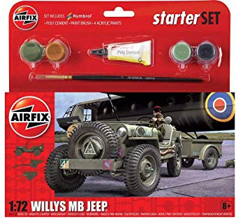 Airfix Hanging Model Car Kits - A55117 Willys MB Jeep Building Set, 1:32 Scale Vehicle Kit for Adults & Kids 8+ - Car Models Military Gifts for Men to Build, Skill Lvl. 1