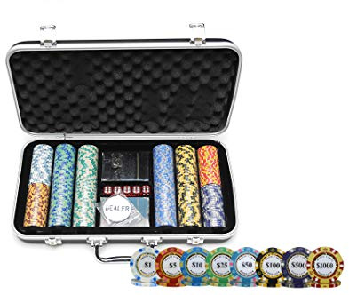 HAN'S DELTA Monte Carlo Poker Club Chip Set 14 Gram for Texas Hold'em, Blackjack, Casino Gambling with Black ABS Case, Cards, Dealer Button (Choose 300 or 500 Chips Set) (300 Chips Set)