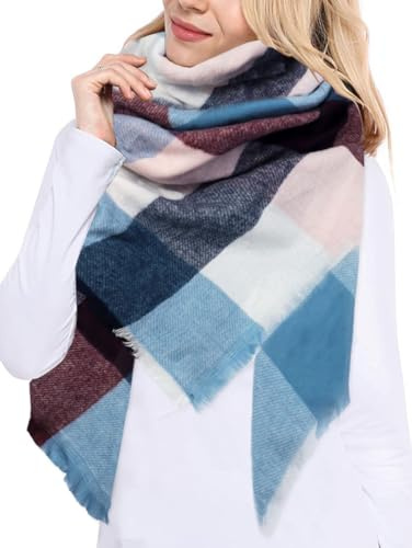 JFAN Bufanda Manta de Invierno Para Mujer Tartán Pashmina Larga Bufanda Rectángulo de Cuadros Escoceses de Cachemira para Mujer(Azul Púrpura,talla única)