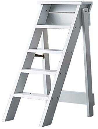 ZHZ-DT Blanc Tabourets Echelle à 5 marches Bois Marchepied Ascension des échelles Pliant Escabeau Légère et Pliable pour Adulte Maison Bureau Bibliothèque Securité Antidérapant, Max.150 kg