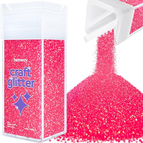 Hemway Craft Glitter Shaker Fluorescent Pink 130g Ultrafine | for Resin & Epoxy Crafts, Christmas Art Supplies, Nail, Body, Face, Eye, Festival, Crafting, Slime, Sparkle