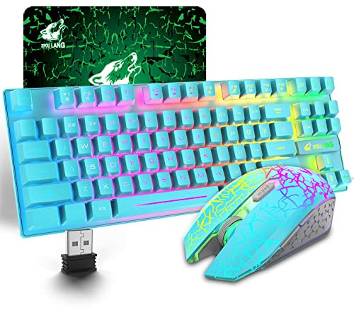 LexonElec T87 Wireless Keyboard and Mouse Combo, 87 Key Keyboards, Mice & Input Devices, Rainbow LED Backlight Rechargeable 3800mAh Battery Mechanical Feel RGB Mute Mice for Laptop Pc Mac-Blue