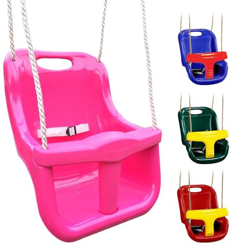 Children Deluxe High Back baby swing seat perfect for Garden swings and Climbing Frames (Pink with Pink T-Bar)