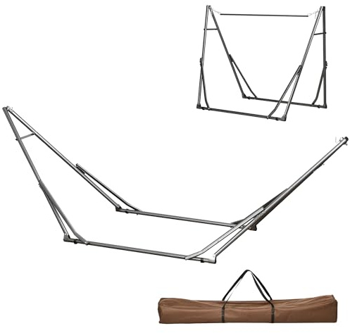 Outsunny Foldable Hammock Stand, Portable Hammock with Metal Frame, 2 in 1 Hammock Net Stand, Clothes Drying Rack, Load Capacity 120kg, for Patio, Garden, Yard, Black