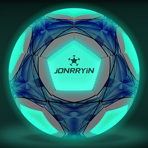 JONRRYIN Größe 5 Fußball Leuchten im Dunkeln, Größe 5 Fußball für Regelmäßiges Spiel und Training, PVC Leuchtball Kinder & Erwachsene