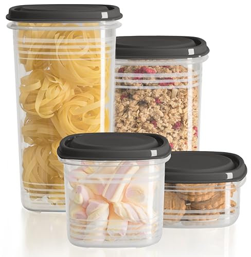 Hausfelder Vorratsdosen mit Deckel Luftdicht | 8er Vorratsbehälter-Set | Wasserdicht | BPA-frei | Aufbewahrungsbox Küche | 8-teiliges Set (4 Dosen mit Deckel)