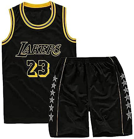 Qkydky Completo Pallacanestro Bambino, 2 Pezzi Completo Pallacanestro Ragazzo, Magliette e Pantaloncini da Pallacanestro, Canotta Basket Bambino e Pantaloncin, Completino Basket(Nero#23,XL,9-10 Anni)