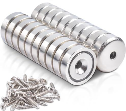 20 st neodymmagneter 16 x 5 mm kraftfull magnet styrka 6 kg magnet med neodymmagnet hål och kapsel med försänkta skruvar, kraftfulla magneter för industri och vetenskap etc
