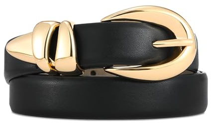 RISANTRY Black Leather Belt for Women Stylish Design with Gold Buckle Ladies Black Belt Perfect for Jeans Dresses