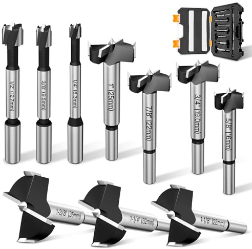 Forstner Drill Bit Set for Wood, Lytool 10 Piece Forstner Bits for Wood, Woodworking Drilling, Auger Opener Round Shank Drilling Cutting Tool for Hardwood, Softwood, Plastic, Plywood, MDF