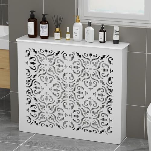 Cubierta Del Radiador, Blanco Lacado Revestimiento Protector, Cubierta Decorativa for radiador, Soporte de exhibición, Sala de Estar, Dormitorio, Fácil instalación, Oscurecer tuberías(60*60*20cm/23.6*