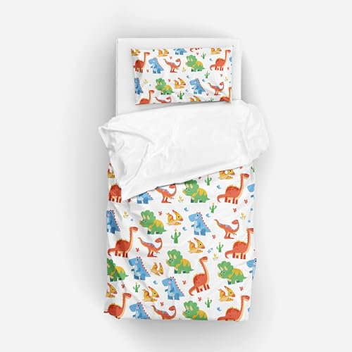 Caregchrisj Kinderbettwäsche 100x135 Mikrofaser Bettwäsche Kinder Mädchen Weiß Dino Muster Bettbezug und Kissenbezug 40x60 mit Reißverschluss