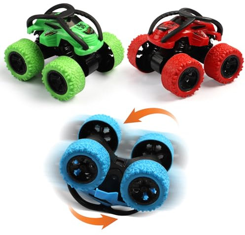 3 Stück Autos Kinder Ab 3 Jahre, Rückziehauto 360-Grad-Drehungen, Geschenke 3 Jahre Junge, Aufziehautos mit Rückzug und Große Gummiräder für 2-10 Jährigen Jungen Mädchen