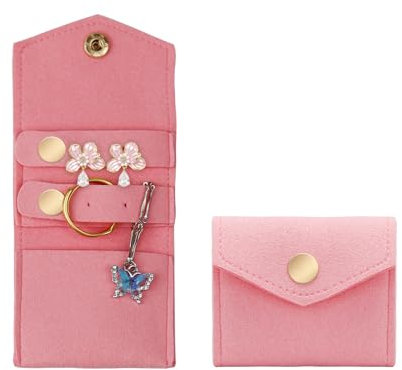 AfitLulu Piccolo Rotolo di Gioielli da Viaggio, Pieghevole Sacchetti per Gioielli in Microfibra, Portagioie Organizzatore per Anelli, Collane, Orecchini (Rosa)