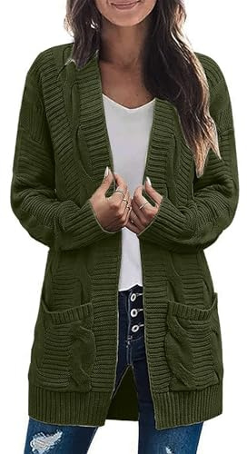MOKBAY Cardigan Donna Lungo Comoda Manica Lunga Maglia con Tasche Aperto Davanti Maglioncino Casual Cardigan per Autunno