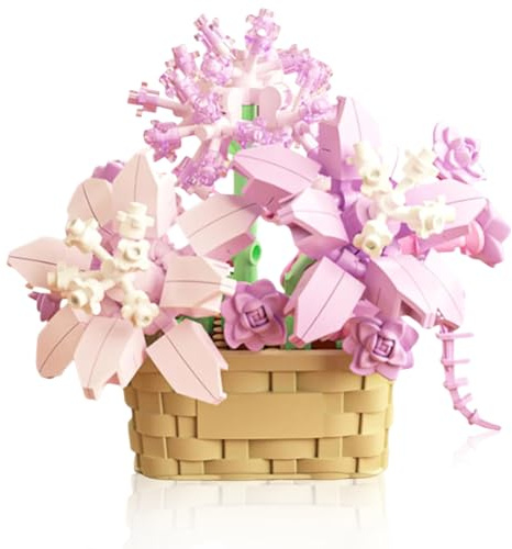 Mini Flowers Building Block Set, Flower Blocks Toys Building Block Flowerpot Flower Botanical Collection for Home Décor Plant Buildings Blocks Toy Flowers DIY Buildings Toy for Adults Kids (Purple)