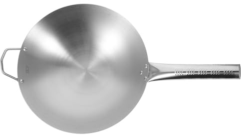 SHINEOFI Wok de Acero Inoxidable 30 CM Antideslizante y Antiadherente Sartén para Cocinar sin Imán Mango de Acero Apto para Cocina de Gas E Inducción Adecuado para Hogar y Exteriores