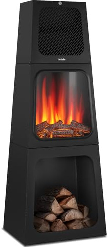 tectake® Elektrokamin mit Kaminfeuer Effekt, elektrischer Kamin mit Heizlüfter, Elektro Kamin, 2 Heizstufen 900W/1800W, Kamin mit 3D-Flammeneffekt, integriertes Thermostat, Überhitzungsschutz, schwarz
