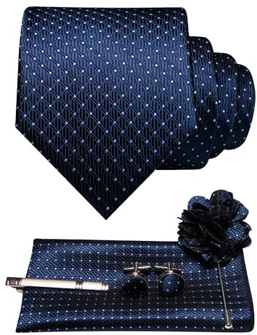 RBOCOTT Tie and Pocket square With Cufflinks,Lapel Pin,Tie Clip Sets for Men 5PCS