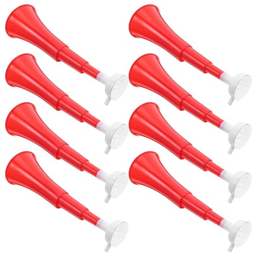 SOIMISS Lot De 8 Klaxons De Football Pliables Rouges 16.14X3.54 Pouces Trompettes Vuvuzela En Plastique À Trois Sections Corne De Stade Extensible Pour Matchs FêTes Et Animations Sportives