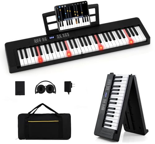 COSTWAY Keyboard Piano 61 tangenter, vikbar digital piano med MIDI & split-funktion, 128 toner & rytmer, bärbar piano med hörlurar och pedal, e-piano för nybörjare (svart)