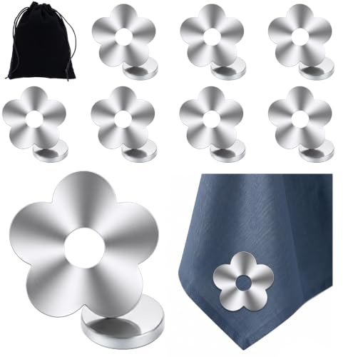 puiaxod 8 Contrapesos Magnéticos de Acero Inoxidable para Manteles 56g | Contrapesos Extrapesados para Manteles de Exterior con Bolsa, Pinzas para Manteles Forma de Flor, Contrapesos para Manteles