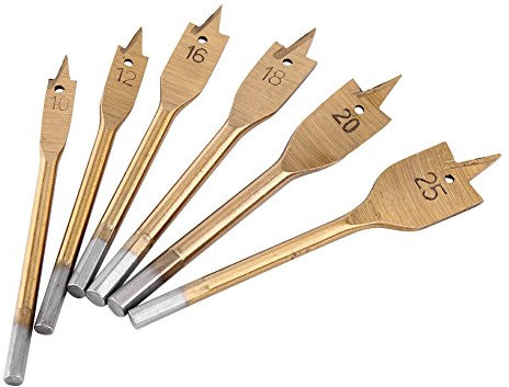 6 pcs Foret Plat Mèches Plates Enduit de Titane Tige Hexagonale, Foret Plat à Bois En Acier à Haute Teneur en Carbone Outils de Forage Perçage 10-25MM Doré