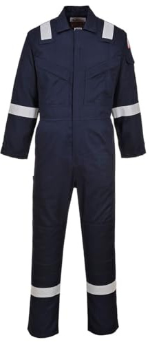 Portwest Overol antiestático resistente a la llama de 210 g, longitud del pantalón: alto, color: azul marino, tamaño: mediano, FR21NATM