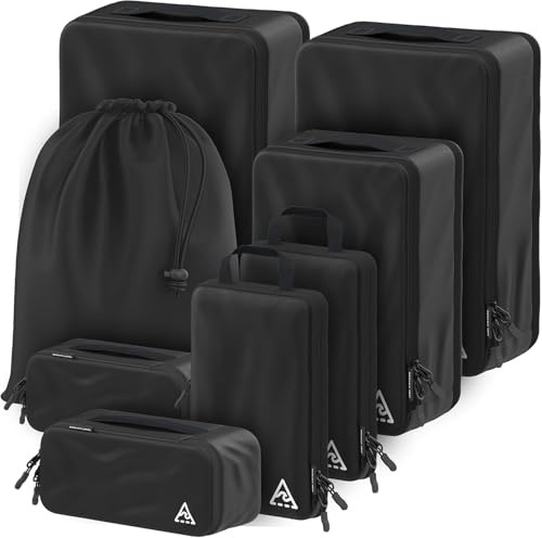Juego de 8 cubos de compresión para equipajes de viaje, maximizan el espacio en la maleta con el diseño de doble capacidad, juego de cubos grandes, pequeños y medianos