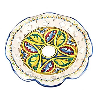 Coppa grande 30 cm in ceramica siciliana Santo Stefano di Camastra attacco grande E27 ricambio per lampadario sospensione decoro stella
