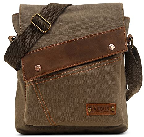 VARLIVOO Retro Bolsos de Hombro para Hombre Bolsa de Mensajero Bolsas Cruzados Conmutar Viaje Colegio Trabajo Lona Ejercito Verde