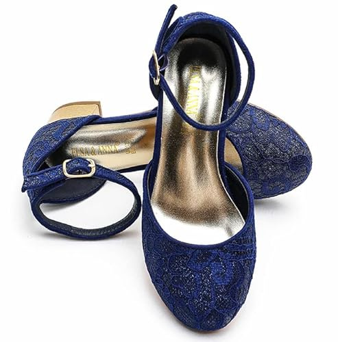 ELSA & ANNA Scarpe da principessa per ragazze - Scarpe con tacco 3cm - Scarpe per costumi Elsa glitterate per feste e compleanni - Tacchi alti per bambini (BLU2101)