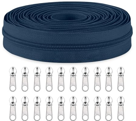Sawoake #5 Nylon Coil Zippers by The Yard Bulk 10 Yards with 20pcs Zipper Sliders for DIY Sewing Tailor Craft Bag Garment Home Textile…(DarkBlue)