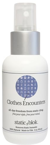 Static Blok Anti-Static Spray for Clothes - Instantly Eliminate Static Cling, Flyaways, and Shocks from Clothes, Fabrics, Linens, Blankets and Rugs- All Natural- Lasts All Day - 2oz Travel Size