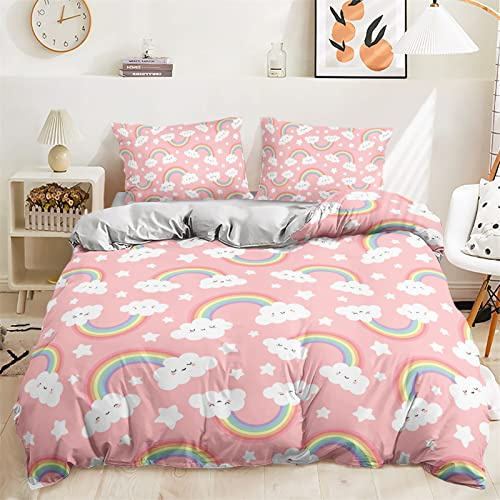 Mateju Funda Nordica Cama 90/135/150, Ropa de Cama de Arcoiris Microfibra Juego de Ropa de Cama con 1 Funda Nórdica y 2 Funda de Almohada 3 Piezas (150x200cm,Arcoiris Estelar)