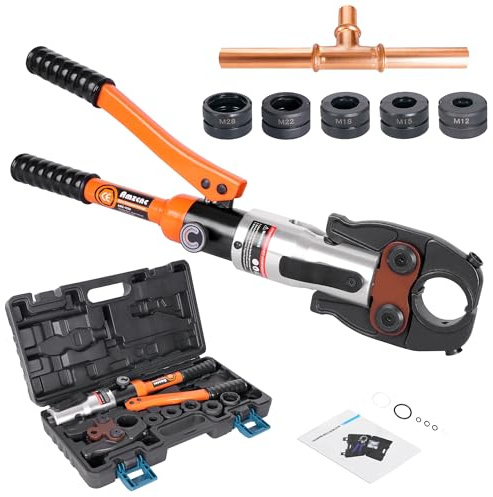 AMZCNC Pinza a pressa idraulica professionale con ganasce a pressione, profilo M 12-15-18-22-28, set di utensili per pressare, per tubi in rame.