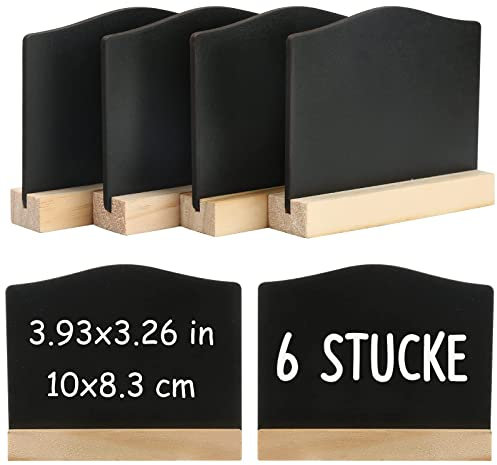 DONQL 6Pcs Mini Kreidetafel mit Ständer, Kleine Tafel Holzschilder zum Beschriften, Mini Tafel Set,Tischkarten Preisschilder Platzkarten Kreidetafel Aufsteller für Hochzeit,Geburtstag usw. (Wellig)