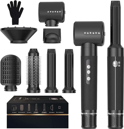 UKLISS Air Styler 7 in 1, 110000 U/Min Hochtouriger Motor Haartrockner Warmluftbürste Set mit 7 Aufsätze zum Trocknen, Locken, Volumengeben, Massieren der Kopfhaut, Ionen Pflege