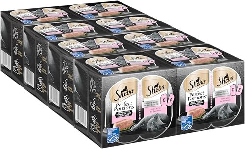 SHEBA Perfect PORTIONS Pastete für Katzen mit Lachs MSC-Zertifiziert 8 x 3 x (2 x 37.5g) = 225 g ( Verpackung wird aktualisiert )